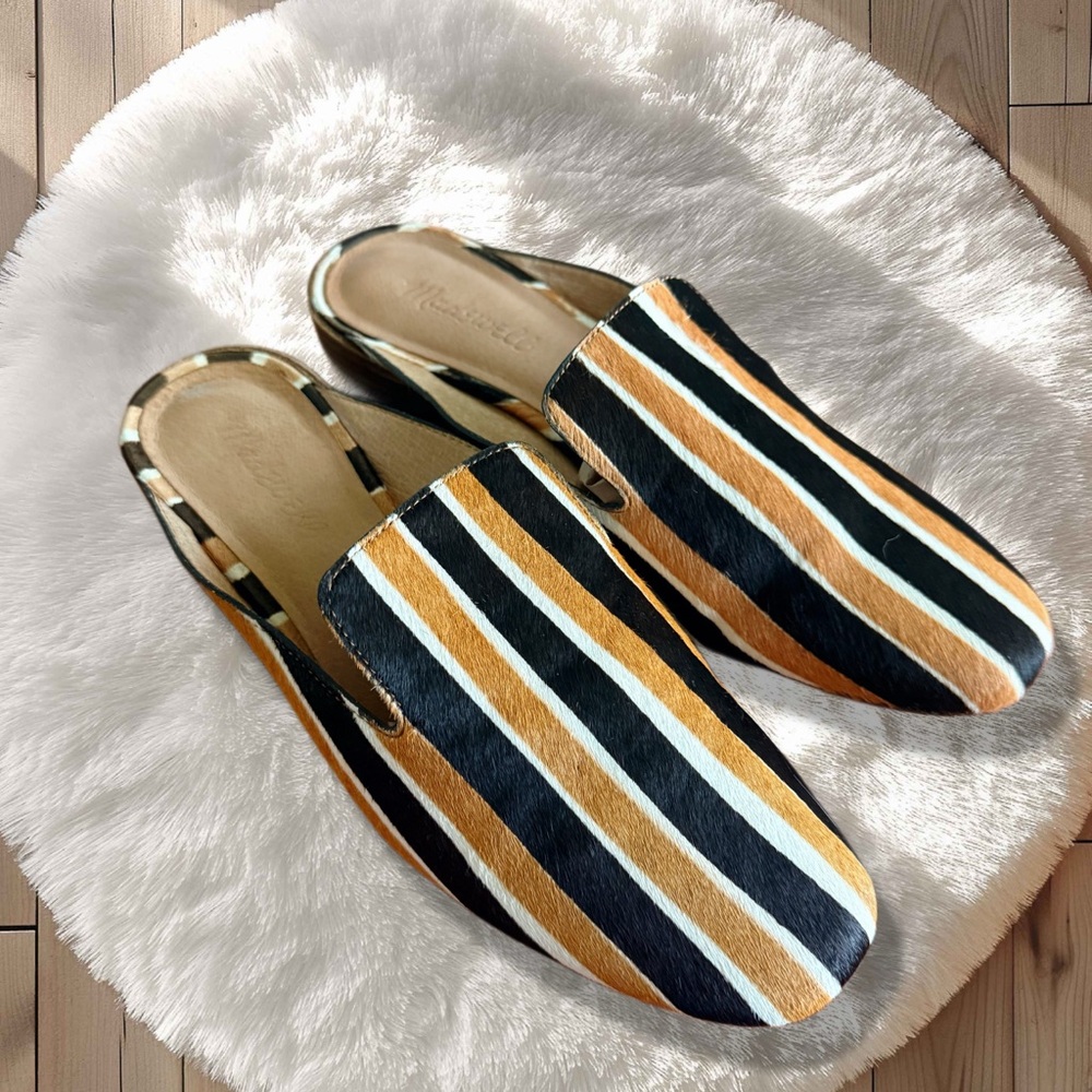 Madewell Striped Mule Clogs in Black, White & Tan